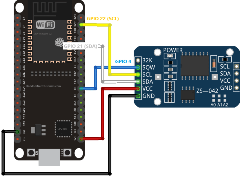 Схема подключения ESP32 с модулем DS3231 RTC