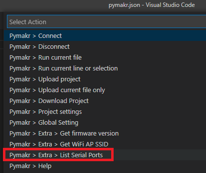 Pymakr — Список последовательных портов