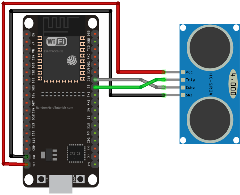Схема подключения ультразвукового датчика к ESP32