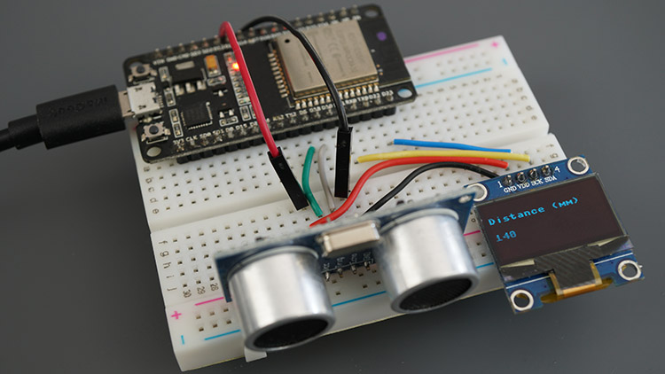 MicroPython ESP32 ESP8266 HC-SR04 с OLED-дисплеем — компоненты