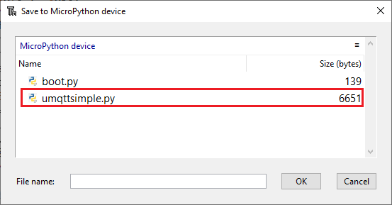 Файл библиотеки umqttsimple создан в Thonny IDE