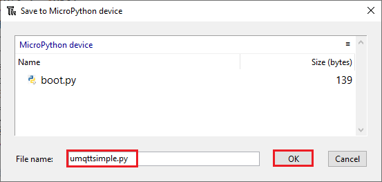 Thonny IDE создание файла umqttsimple