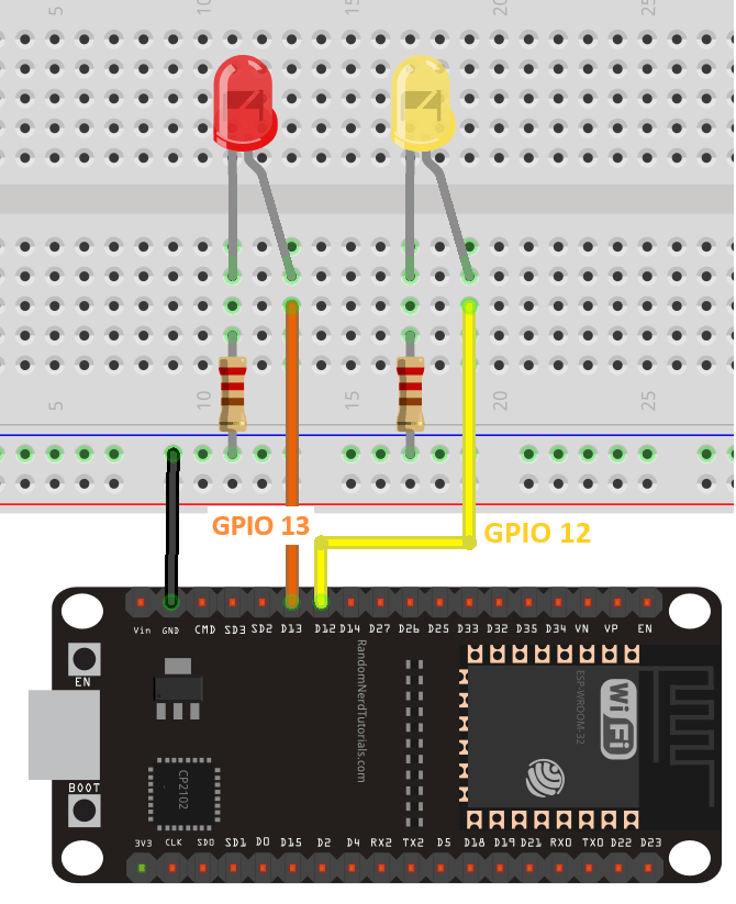 ESP32 мигание двух светодиодов с разной частотой с MicroPython