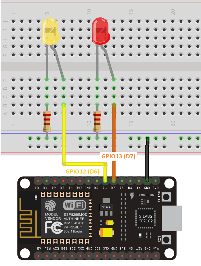 ESP8266 мигание двух светодиодов с разной частотой с MicroPython