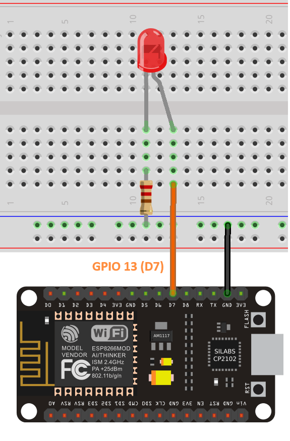 ESP8266 мигание светодиодом с таймером (MicroPython) — схема