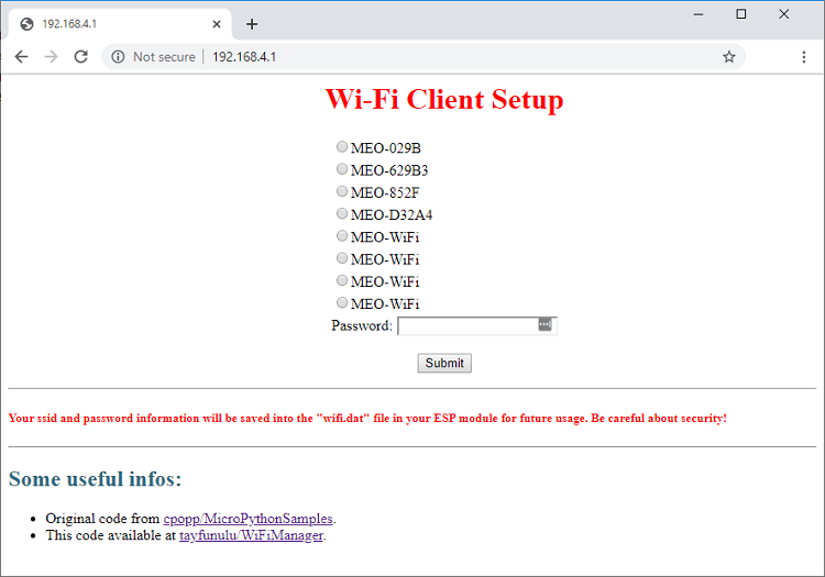 Выбор сети Wi-Fi -- WiFiManager MicroPython ESP32