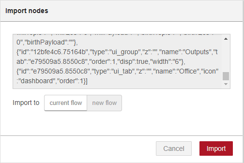 Импорт потока Node-RED