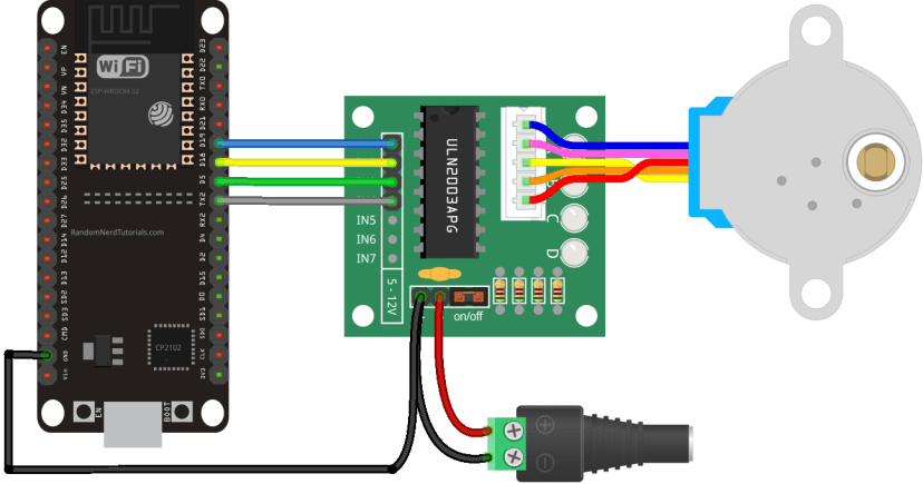 ESP32 с шаговым двигателем 28BYJ-48 и ULN2003A Схема подключения