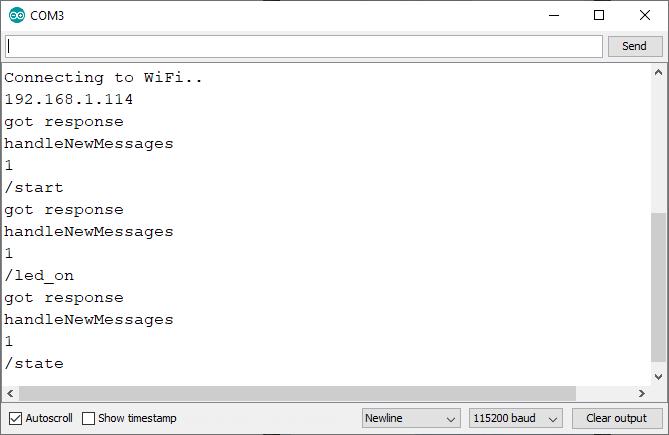 Управление выходами ESP32 ESP8266 через Telegram — демонстрация Serial Monitor