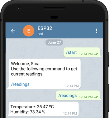 Запрос показаний датчиков ESP32 ESP8266 через Telegram демонстрация