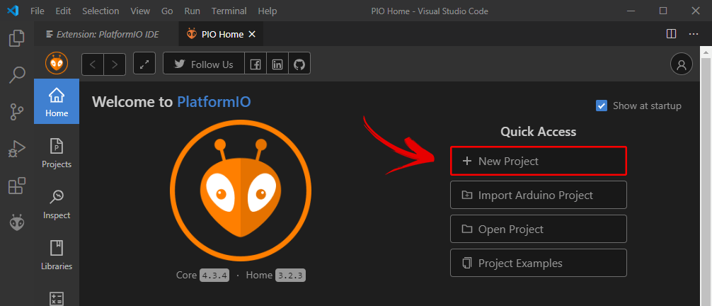 Создание нового проекта PlatformIO VS Code