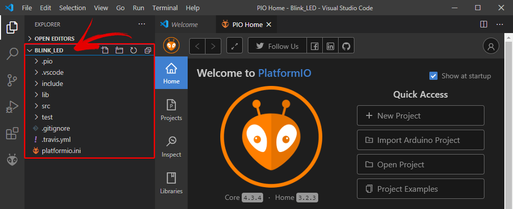 Структура папок проекта расширения PlatformIO IDE