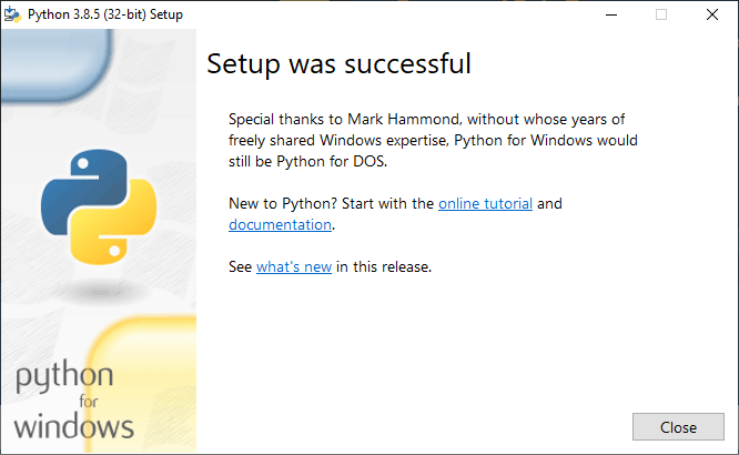 Успешная установка Python на Windows PC