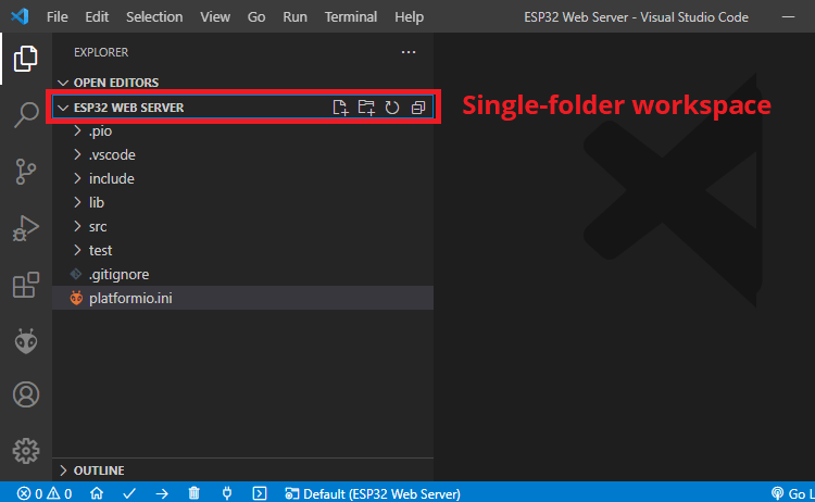 Однопапочная рабочая область VS Code ESP32 и ESP8266