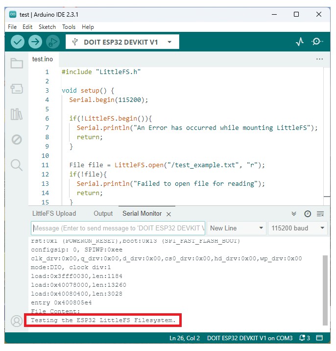 Содержимое файла в Serial Monitor
