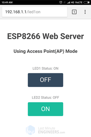 Управление светодиодами через веб-страницу ESP8266 NodeMCU в режиме точки доступа