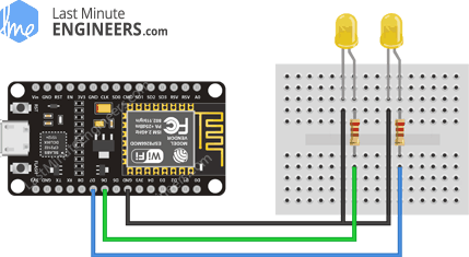 Схема подключения светодиодов к ESP8266 NodeMCU для веб-сервера