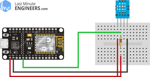 Схема подключения датчика температуры и влажности DHT11 к ESP8266 NodeMCU
