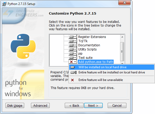 Включение опции Add Python.exe to Path при установке Python