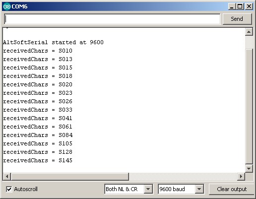 Монитор последовательного порта — команды слайдера