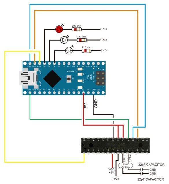 Схема подключения Arduino Nano к ATmega328P