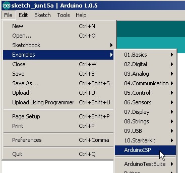 Скетч ArduinoISP в Arduino IDE