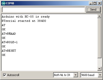 AT+RMAAD, AT+ROLE=1, AT+RESET