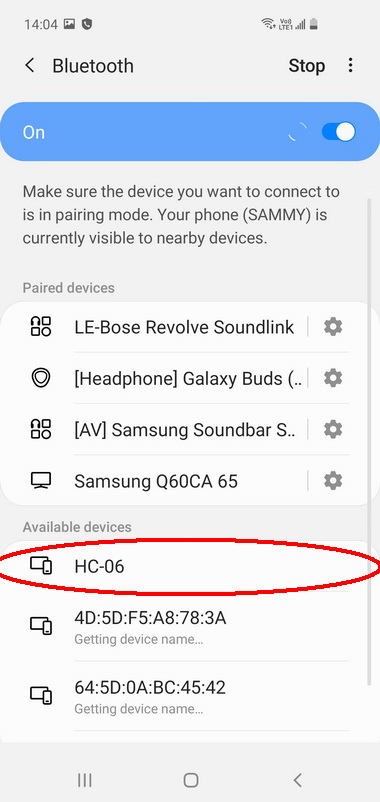 HC-06 обнаружен на Android
