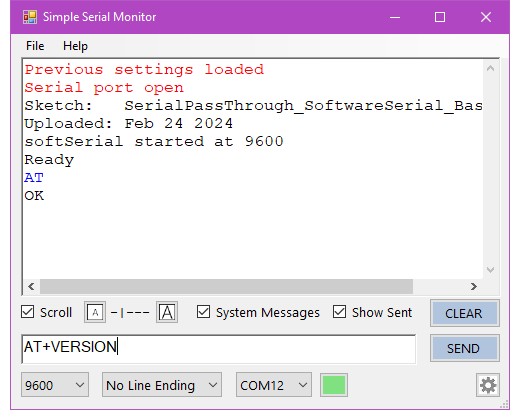 Отправка AT+VERSION