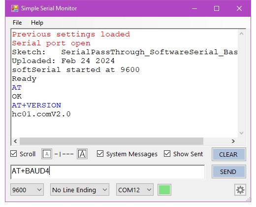 Отправка AT+BAUD