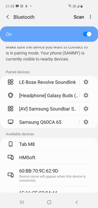 Samsung S9 — поиск HM-10