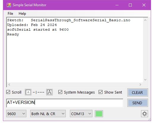 Отправка AT+VERSION