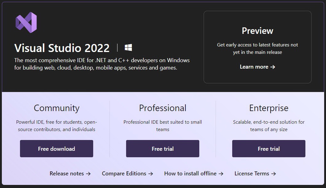 Варианты Visual Studio