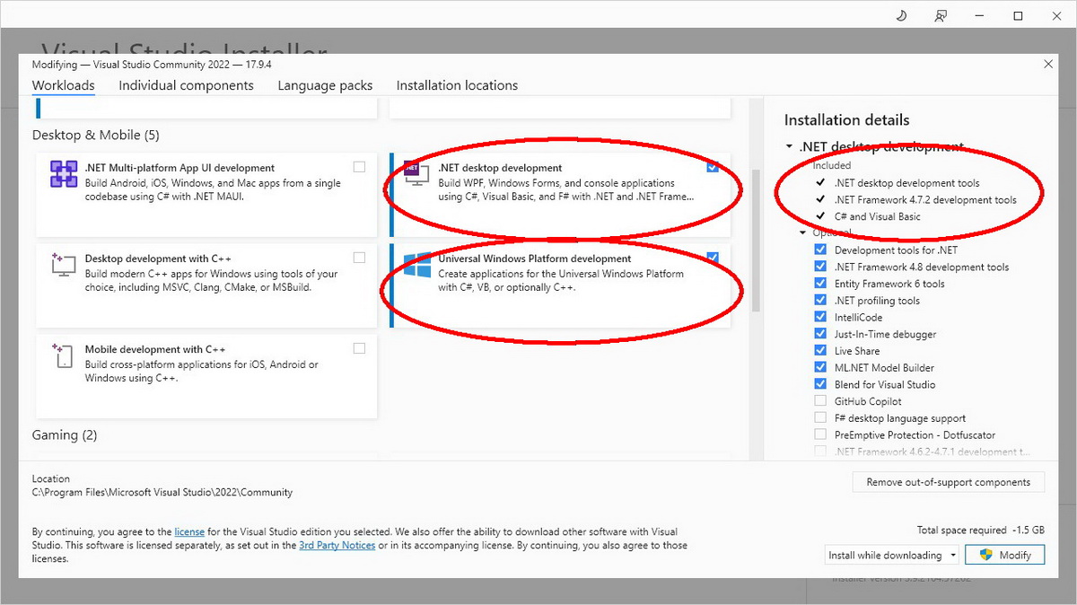 Варианты установки Visual Studio
