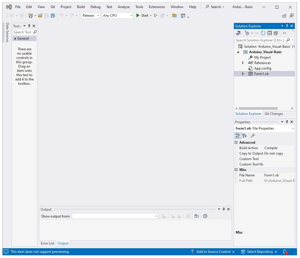 Visual Studio только что открыта