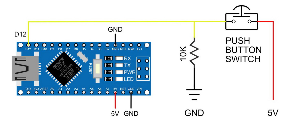 Схема подключения кнопки к Arduino