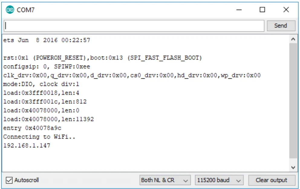 Открытие Serial Monitor