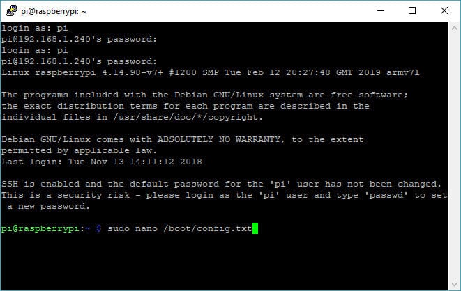 Открытие файла config.txt в терминале