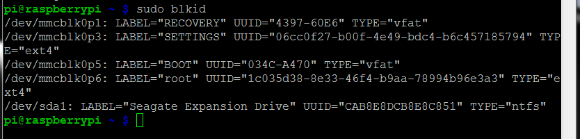 Вывод команды sudo blkid — обнаружен внешний жёсткий диск Seagate Expansion Drive