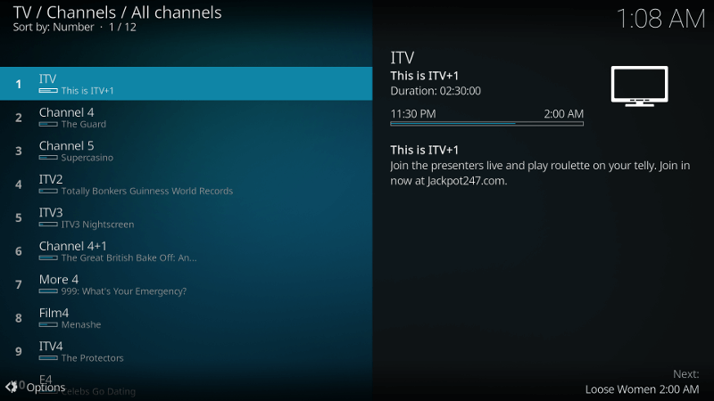 Каналы Tvheadend в LibreELEC
