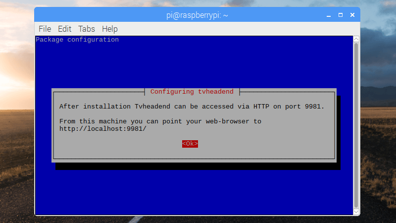 Информация о порте установки Tvheadend