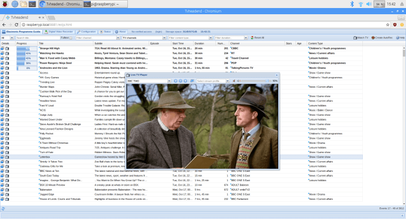Просмотр программы EPG Tvheadend