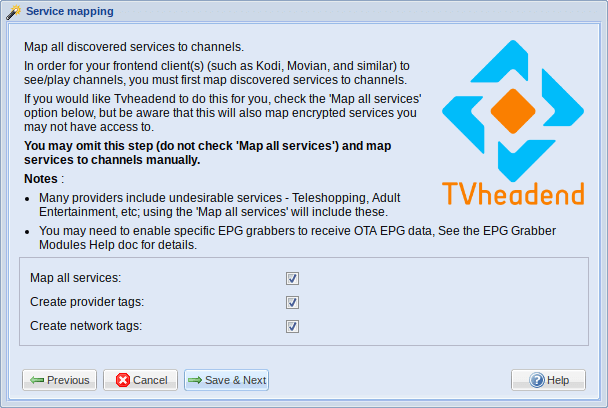 Мастер Tvheadend — сопоставление служб