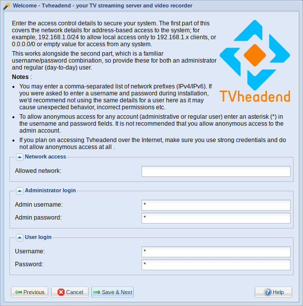 Мастер Tvheadend — сеть и пользователи
