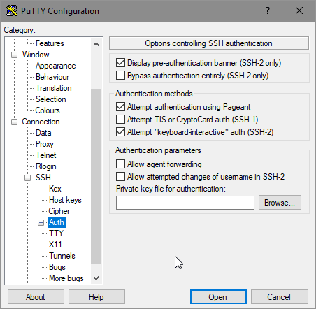 Настройка авторизации PuTTy
