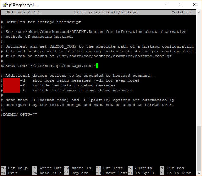 Файл /etc/default/hostapd с путем к конфигурации