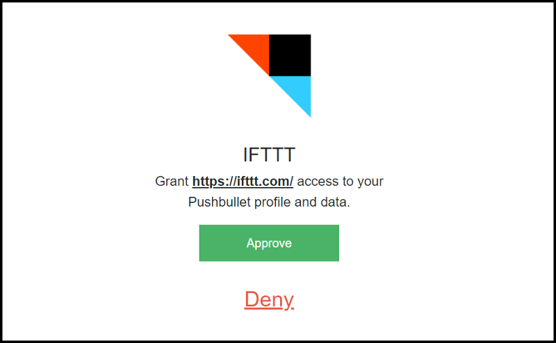 Одобрение подключения IFTTT к Pushbullet
