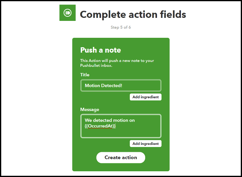 Действие Pushbullet в IFTTT