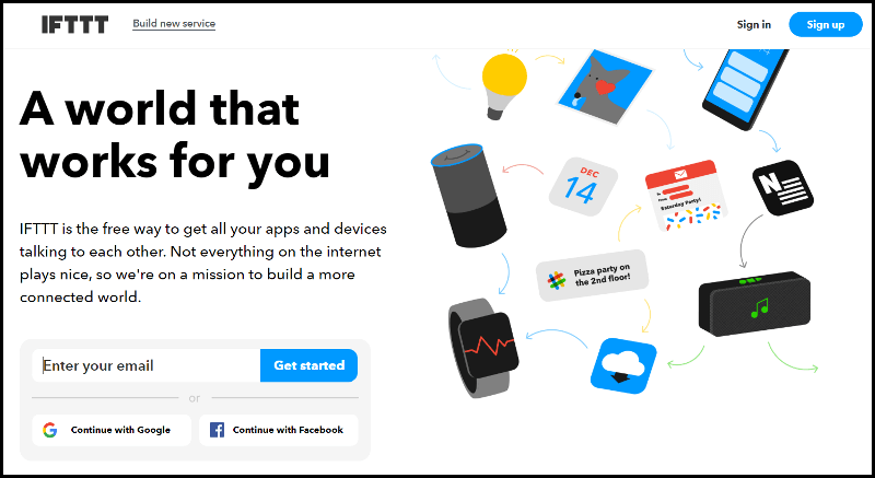 Главная страница IFTTT