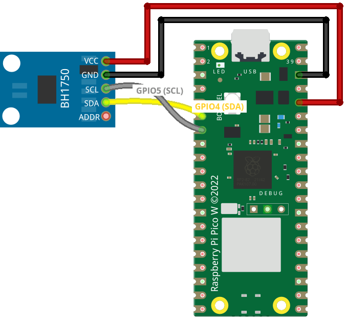 Raspberry Pi Pico и Pico W BH1750 схема подключения